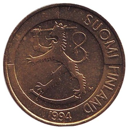 Монета 1 марка. 1994 год, Финляндия. UNC.