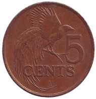 Монета 5 центов. 1996 год, Тринидад и Тобаго. Райская птица. Монета 5 центов. 1996 год, Тринидад и Тобаго. Райская птица.