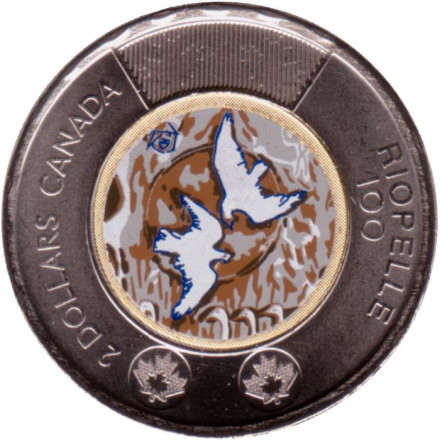 Монета 2 доллара, 2023 год, Канада. (Цветная). 100 лет со дня рождения Жан-Поля Риопеля.
