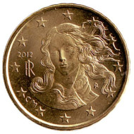 Монета 10 центов, 2012 год, Италия. Монета 10 центов, 2012 год, Италия.