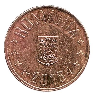 Монета 1 бан. 2015 год, Румыния. Из обращения.