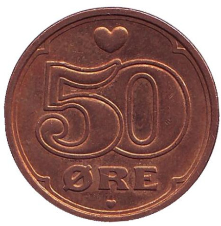 Монета 50 эре, 2003 год, Дания.