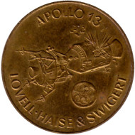 Жетон рекламный. "Аполлон-13", Джеймс Ловелл, Джон Суайгерт и Фред Хейз. Нефтегазовая компания Shell. 1970 год.