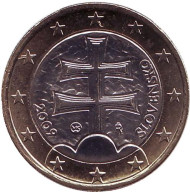 Монета 1 евро, 2009 год, Словакия. Монета 1 евро, 2009 год, Словакия.