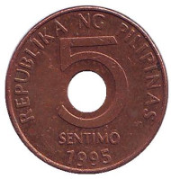 Монета 5 сентимо. 1995 год, Филиппины. Монета 5 сентимо. 1995 год, Филиппины.