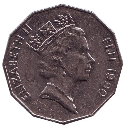 Монета 50 центов. 1990 год, Фиджи. Фиджийское каноэ Такиа (Каунитони).