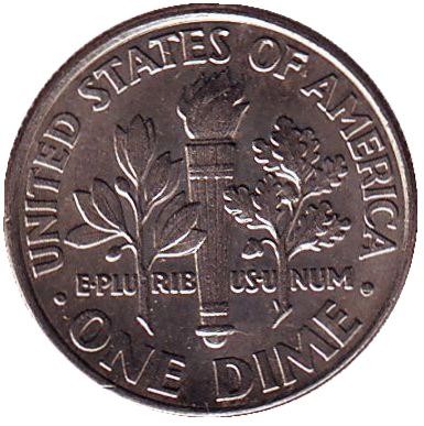Монета 10 центов. 2004 (P) год, США. Рузвельт. Монета 10 центов. 2004 (P) год, США. Рузвельт.