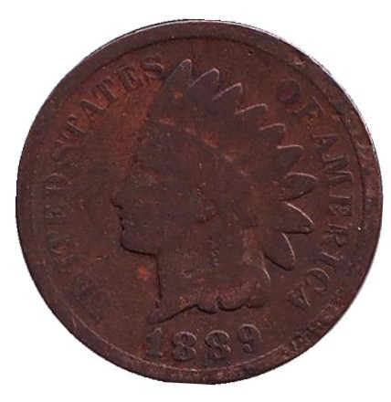 Монета 1 цент. 1889 год, США. Индеец.