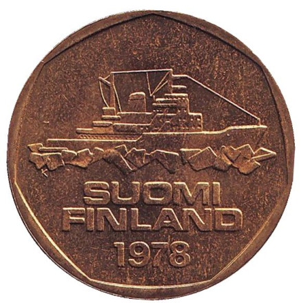 Монета 5 марок. 1978 год, Финляндия. Ледокол Варма.