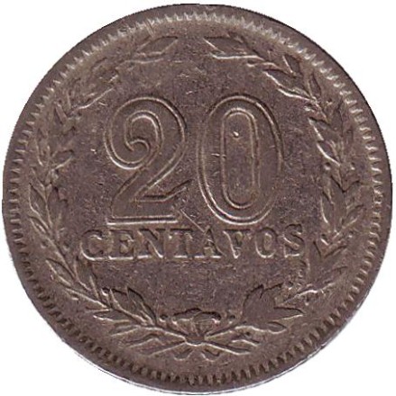 Монета 20 сентаво. 1927 год, Аргентина. Монета 20 сентаво. 1927 год, Аргентина.
