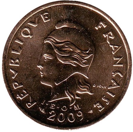 Монета 100 франков. 2009 год, Новая Каледония. Хижина островитян. Монета 100 франков. 2009 год, Новая Каледония. Хижина островитян.