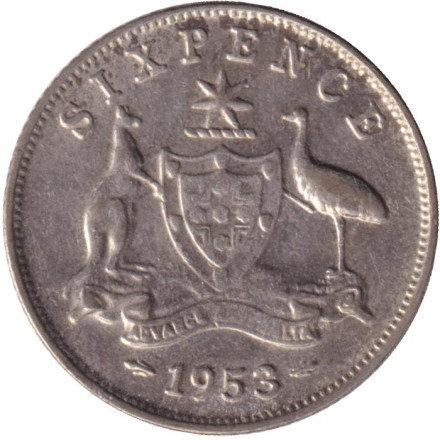 Монета 6 пенсов. 1953 год, Австралия.
