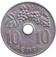 Монета 10 лепт. 1966 год, Греция. Монета 10 лепт. 1966 год, Греция.