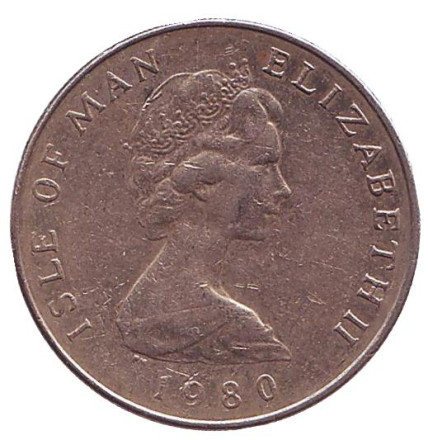 Монета 5 пенсов. 1980 год, Остров Мэн. (AA). Мэнский лохтан.