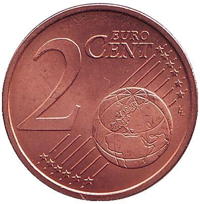 Монета 2 цента. 2005 год, Италия.