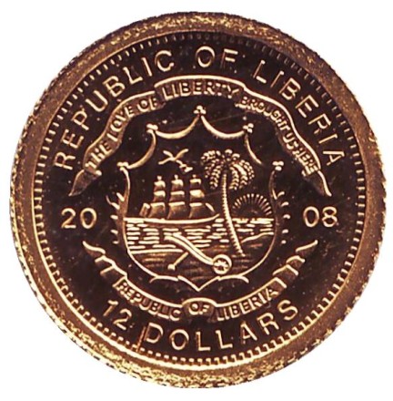 Монета 12 долларов. 2008 год, Либерия. Нидерланды. "Страны Европы".