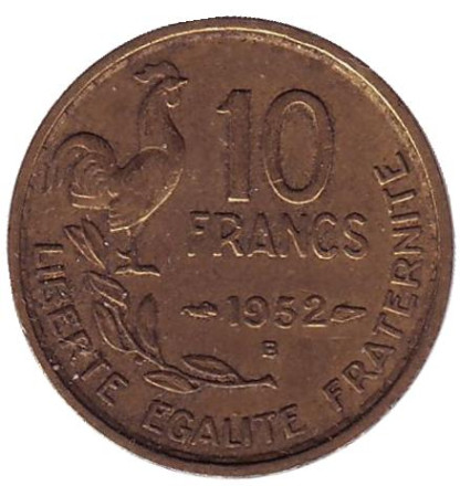 Монета 10 франков. 1952-В год, Франция.