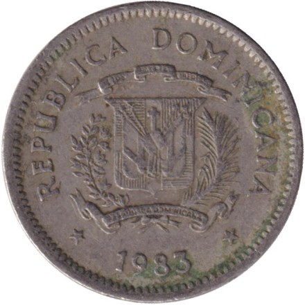 Монета 10 сентаво. 1983 год, Доминиканская Республика. Монета 10 сентаво. 1983 год, Доминиканская Республика.