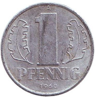 Монета 1 пфенниг. 1960 год, ГДР. Монета 1 пфенниг. 1960 год, ГДР.