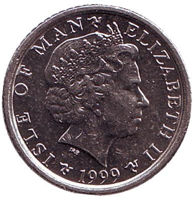 Монета 5 пенсов. 1999 год, Остров Мэн. (Отметка "AA") Гольфист. Монета 5 пенсов. 1999 год, Остров Мэн. (Отметка "AA") Гольфист.