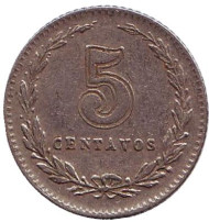 Монета 5 сентаво. 1942 год, Аргентина. Медно-никелевый сплав. Монета 5 сентаво. 1942 год, Аргентина. Медно-никелевый сплав.