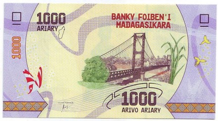 Банкнота 1000 ариари. 2017 год, Мадагаскар. Банкнота 1000 ариари. 2017 год, Мадагаскар.