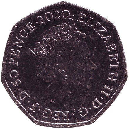 Монета 50 пенсов. 2020 год, Великобритания. Брексит. Выход Великобритании из Европейского союза.