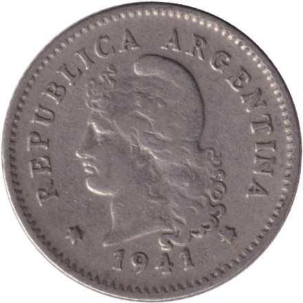 Монета 10 сентаво. 1941 год, Аргентина.
