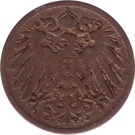 Монета 10 пфеннигов. 1891 год (F), Германская империя.