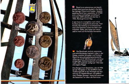 Аландские острова. Набор монет Финляндии (8 шт., с маркой). 2009 год, Финляндия.