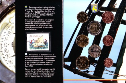 Аландские острова. Набор монет Финляндии (8 шт., с маркой). 2009 год, Финляндия.