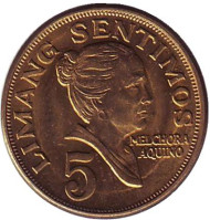 Монета 5 сентимо. 1967 год, Филиппины. UNC.