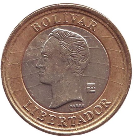 Монета 1 боливар. 2009 год, Венесуэла. Монета 1 боливар. 2009 год, Венесуэла.