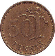 Монета 50 пенни. 1969 год, Финляндия. Монета 50 пенни. 1969 год, Финляндия.