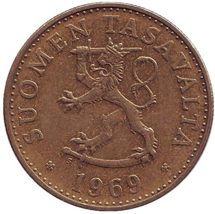 Монета 50 пенни. 1969 год, Финляндия. Монета 50 пенни. 1969 год, Финляндия.