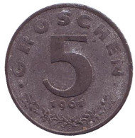 Монета 5 грошей. 1961 год, Австрия. Имперский орёл. Монета 5 грошей. 1961 год, Австрия. Имперский орёл.