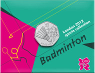 Монета 50 пенсов. 2011 год, Великобритания. Бадминтон. Летние Олимпийские игры 2012 года в Лондоне. В блистере. Монета 50 пенсов. 2011 год, Великобритания. Бадминтон. Летние Олимпийские игры 2012 года в Лондоне. В блистере.