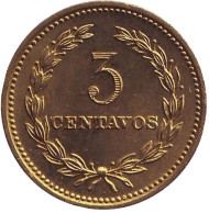 Монета 3 сентаво. 1974 год, Сальвадор. UNC. Франсиско Морасан. Монета 3 сентаво. 1974 год, Сальвадор. UNC. Франсиско Морасан.