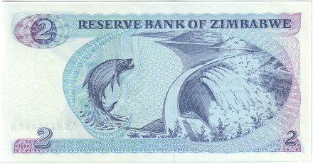 Банкнота 2 доллара. 1983 год, Зимбабве.
