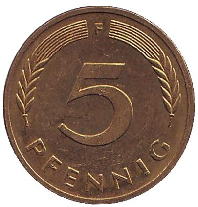 Монета 5 пфеннигов. 1981 год (F), ФРГ. Дубовые листья.