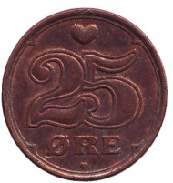 Монета 25 эре. 2006 год, Дания. Монета 25 эре. 2006 год, Дания.