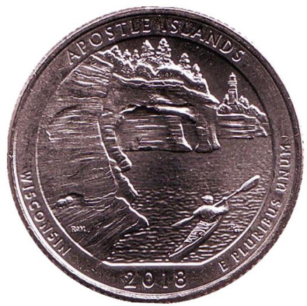 Монета 25 центов (D). 2018 год, США. Национальные озёрные побережья островов Апостол. Парк № 42.