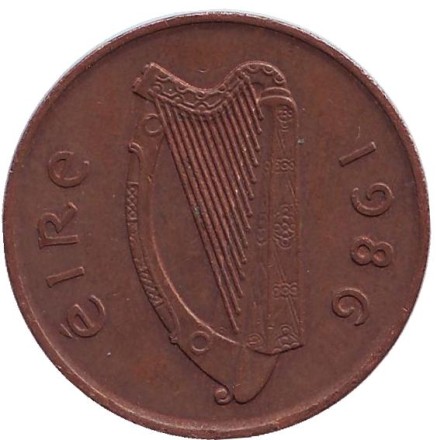 Монета 2 пенса. 1986 год, Ирландия. Птица. Ирландская арфа. Монета 2 пенса. 1986 год, Ирландия. Птица. Ирландская арфа.