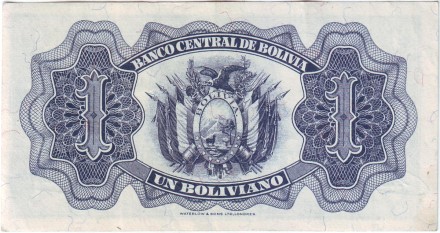 Банкнота 1 боливиано. 1928 год, Боливия. Номер 128а(5). Симон Боливар.
