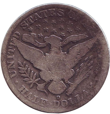 Монета 50 центов (1/2 доллара). 1900 год, США. (Отметка монетного двора: "O" - Новый Орлеан) "50 центов Барбера".