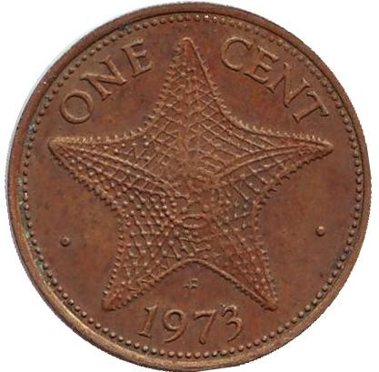 Монета 1 цент. 1973 год, Багамские острова. (FM) Морская звезда.