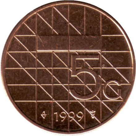 Монета 5 гульденов. 1999 год, Нидерланды. BU.