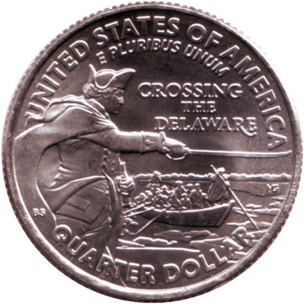 Монета 25 центов. 2021 (P) год, США. Переправа армии Джорджа Вашингтона через реку Делавэр.