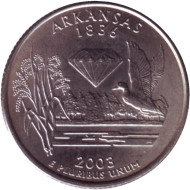Монета 25 центов (P). 2003 год, США. Арканзас. Штат № 25. Монета 25 центов (P). 2003 год, США. Арканзас. Штат № 25.