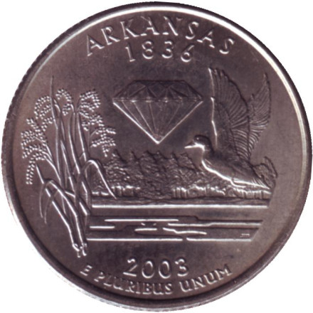 Монета 25 центов (P). 2003 год, США. Арканзас. Штат № 25.